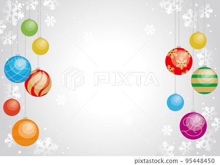 Colorful christmas ornaments and snowflake background 95448450