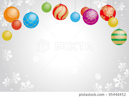 Background of colorful Christmas ornaments (top) and snowflakes 95448452
