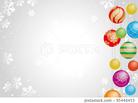 Background of colorful Christmas ornaments (right) and snowflakes 95448453