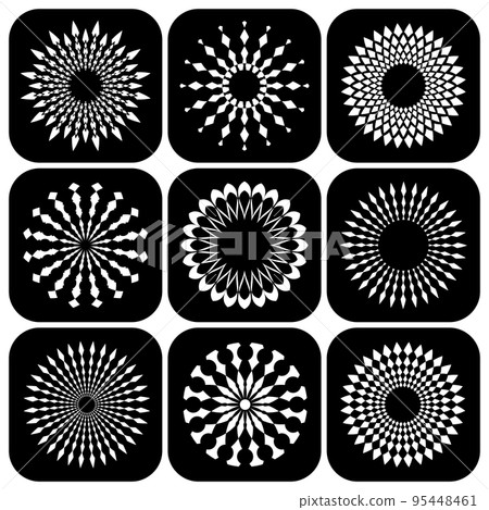 Abstract Radial Circle Icons Set. Black and White Design Elements. Abstract Radial Circle Icons Set. Black and White Design Elements. 95448461