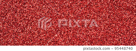 Crimson red decorative sequins. Background image with shiny bokeh lights from small elements 95448740