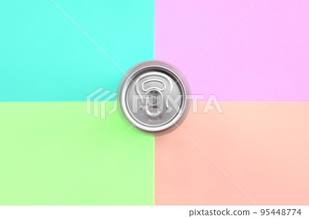 Tin aluminum silver beer can on a pastel background Tin aluminum silver beer can on a pastel background 95448774