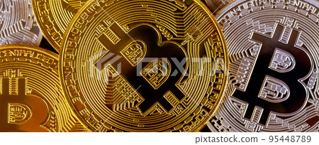 Many golden bitcoins. Cryptocurrency and virtual money concept Many golden bitcoins. Cryptocurrency and virtual money concept 95448789