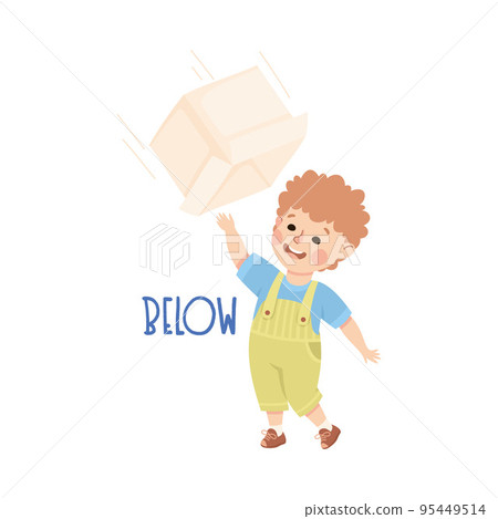 Little Boy Below Cardboard Box as Preposition Demonstration Vector Illustration Little Boy Below Cardboard Box as Preposition Demonstration Vector Illustration 95449514