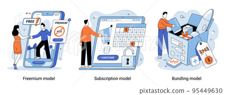 Freemium, subscription and bundling models, modeling digital processes, structures in business 95449630
