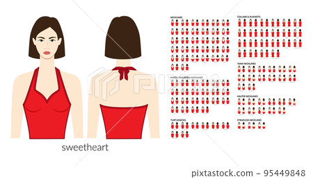 Set of necklines clothes - collars, plackets, knits, sweaters, tops, strapless, turtlenecks, tank technical fashion Set of necklines clothes - collars, plackets, knits, sweaters, tops, strapless, turtlenecks, tank technical fashion 95449848