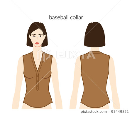 Baseball collar neckline henley plackets clothes character in brown top, shirt, dress technical fashion illustration Baseball collar neckline henley plackets clothes character in brown top, shirt, dress technical fashion illustration 95449851