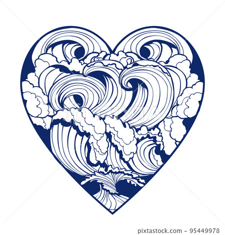 Graphic Sea Waves Heart 95449978