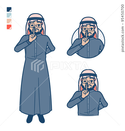 Illustration of an Arabian middle man wearing a black costume with his finger Illustration of an Arabian middle man wearing a black costume with his finger 95450700