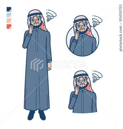 Illustration that an Arabian middle man wearing a black costume is in trouble 95450701