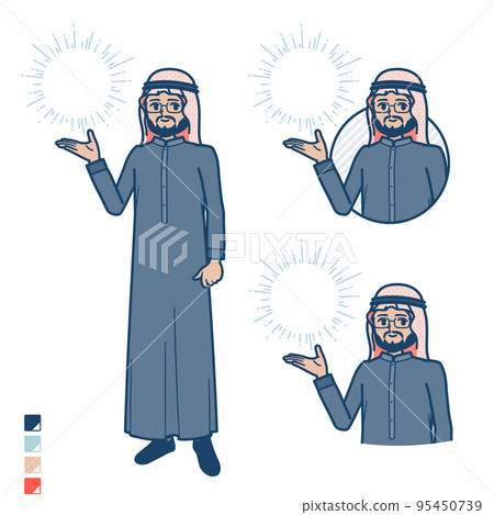一位身著黑色服裝操縱燈光的阿拉伯中年男子的插圖 95450739