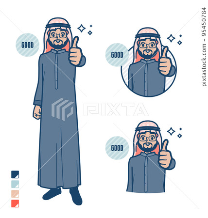 一位身穿黑色服裝的阿拉伯中間人豎起大拇指的插圖 95450784