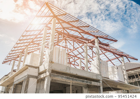construction residential new house in progress at building site construction residential new house in progress at building site 95451424
