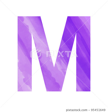 English alphabet, letter M painted with watercolor blue blue paints - Vector 95451649