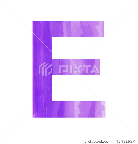 English alphabet, letter E painted with watercolor blue blue paints - Vector 95451657