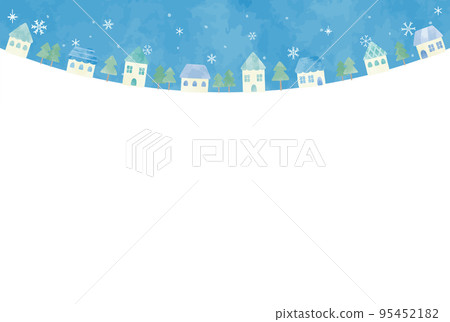 簡單溫柔的手繪冬季城市景觀插畫 95452182