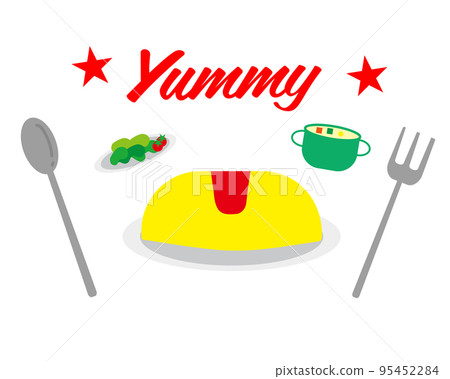 餐廳和餐廳的蛋包飯午餐套餐，插圖，復古，家庭餐廳 95452284