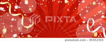 Ornate red background illustration with flying confetti and tape 95452303