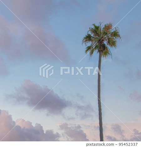 Square Puffy clouds at sunset Old mediterranean mansion at La Jolla, California with vines on Square Puffy clouds at sunset Old mediterranean mansion at La Jolla, California with vines on 95452337