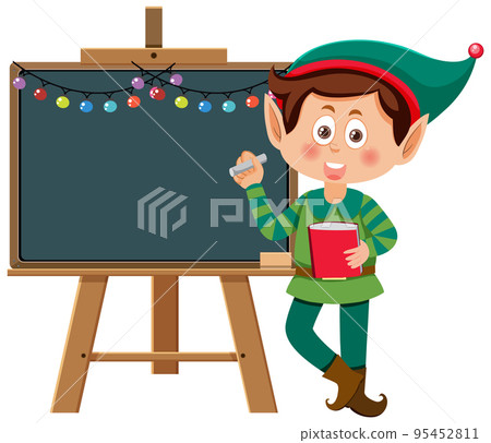 Christmas elf boy with chalkboard Christmas elf boy with chalkboard 95452811