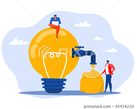 Startup businessman get money from revenue faucet flowing from lightbulb idea to make money, earning or profit from business creativity Startup businessman get money from revenue faucet flowing from lightbulb idea to make money, earning or profit from business creativity 95454220