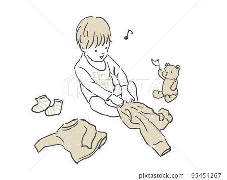 A child trying to get dressed by himself Beige 95454267