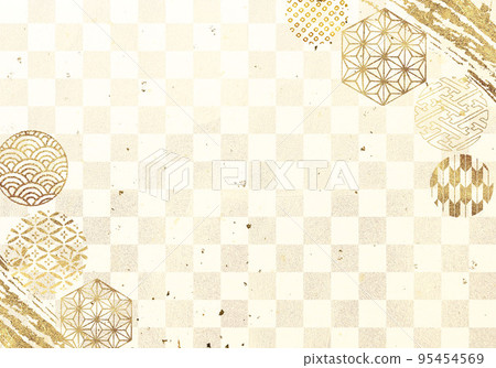 Gold Japanese pattern and gold checkered background 95454569