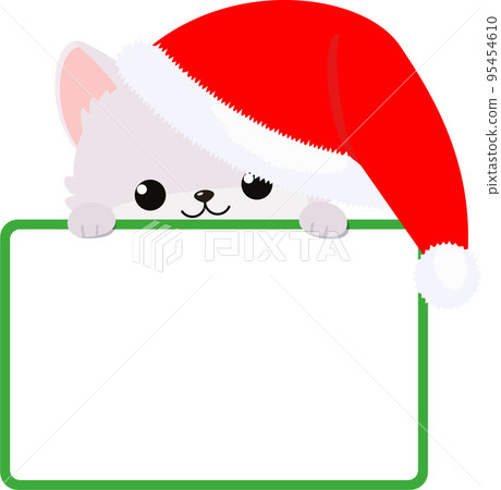 Cute cat in Christmas hat with blank sign 95454610