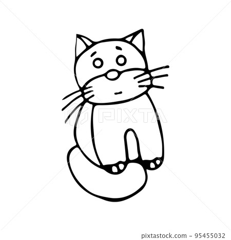 Black and wnite doodle sketch cat illustration 95455032