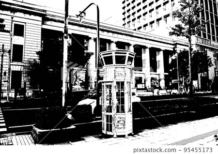 Modern telephone box black and white photo Modern telephone box black and white photo 95455173