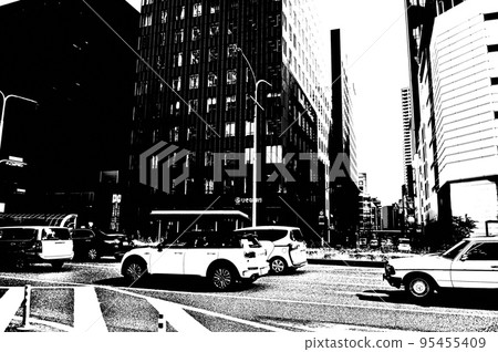 Kobe Sannomiya Station and Hyogo Prefectural Route 21 Black and White Photo 95455409