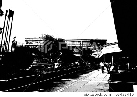 Port Liner Kobe Sannomiya Station black and white photo Port Liner Kobe Sannomiya Station black and white photo 95455410