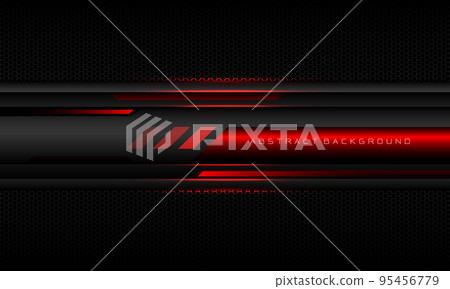Abstract metallic red line black cyber geometric line banner on black hexagon mesh pattern design ultramodern luxury futuristic technology background vector 95456779