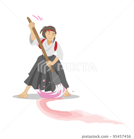 Female calligrapher doing calligraphy performance 95457456