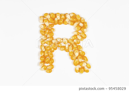 Alphabet R made from popcorn seeds Alphabet R made from popcorn seeds 95458029