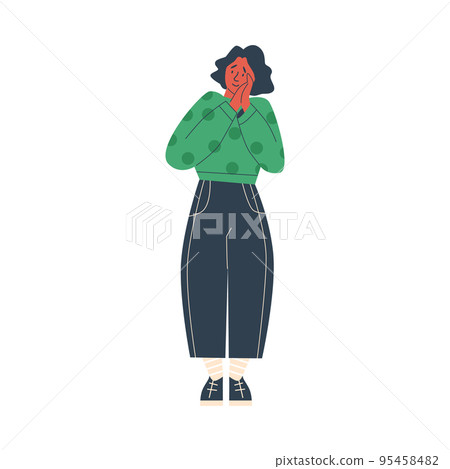 Woman experiences a pleasant surprise flat vector illustration isolated. Woman experiences a pleasant surprise flat vector illustration isolated. 95458482