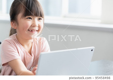 Elementary school girl learning programming 95458498