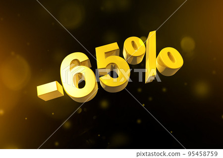 65% off discount offer. 3D illustration isolated on black. Promotional price rate 95458759