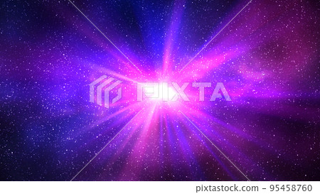 Burst of light in space. Night starry sky and bright purple blue galaxy, horizontal background Burst of light in space. Night starry sky and bright purple blue galaxy, horizontal background 95458760