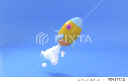 3d rendering blue background cartoon spaceship take off business start concept 3d rendering blue background cartoon spaceship take off business start concept 95458818