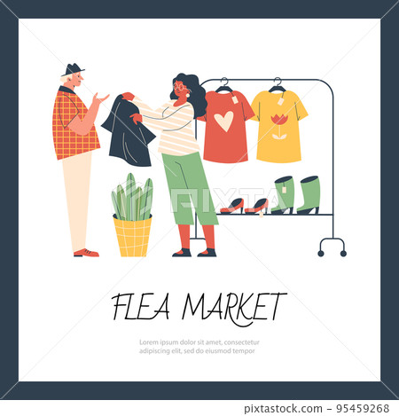Flea market or rag fair banner or poster mockup flat vector illustration. Flea market or rag fair banner or poster mockup flat vector illustration. 95459268