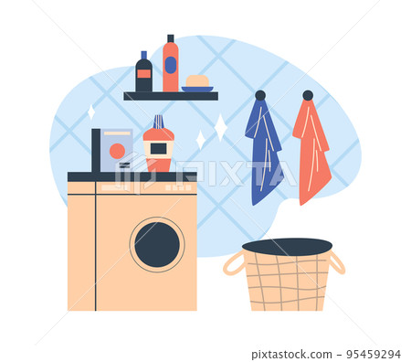 Clean and shiny laundry room, flat vector illustration isolated on white background. Clean and shiny laundry room, flat vector illustration isolated on white background. 95459294