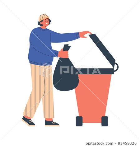 Man throwing garbage into the trash can cartoon vector illustration isolated. 95459326
