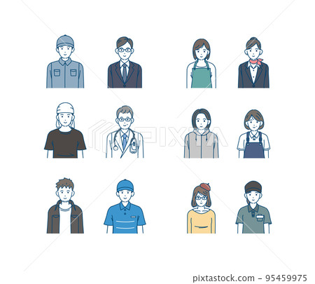 Illustration set of people working in various occupations Illustration set of people working in various occupations 95459975