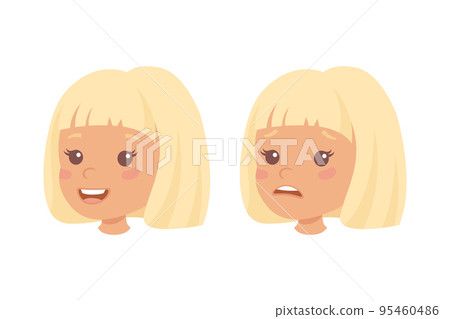 Little Blond Girl Character Face Feeling Different Emotion Vector Set Little Blond Girl Character Face Feeling Different Emotion Vector Set 95460486