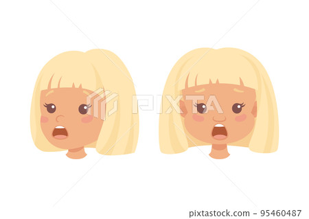 Little Blond Girl Character Face Feeling Different Emotion Vector Set 95460487