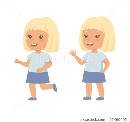 Little Blond Girl with Short Hair Having Different Face Emotion and Gesture Vector Set Little Blond Girl with Short Hair Having Different Face Emotion and Gesture Vector Set 95460495