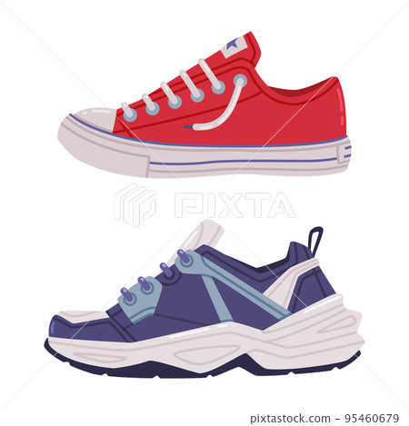 Sneaker or Running Shoe as Casual Sport Footwear Vector Set 95460679