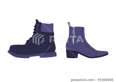 Leather Blue Boot with Heel as Seasonal Shoe and Casual Footwear Vector Set 95460698