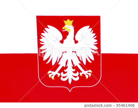 State flag and coat of arms of Poland on a white background. 95461406